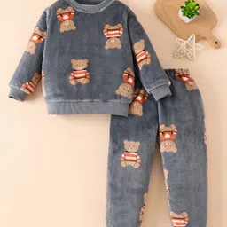 Mark & Mia Full Sleeves Winter Wear Night Suit With Teddy Bear Print - Grey-picture-18