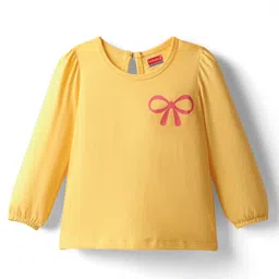 Babyhug 100% Cotton Knit Full Sleeves T-Shirt with Bow Print - Yellow-picture-14