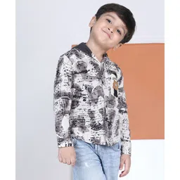 Polka Tots Cotton Woven Full Sleeves Typogarphy Printed Shirt - Cream-picture-20