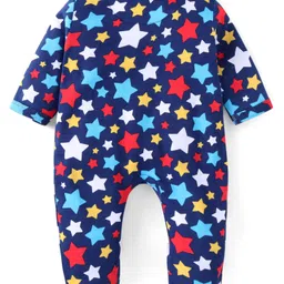 Babyhug Cotton Woven Full Sleeves Front Open Footed Sleepsuit with Star Print - Violet image 2