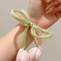 NAVJAI Set Of 3 Tulip Flower Bow Ribbon Satin Scrunchies image 2