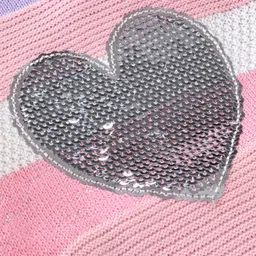 Babyhug Knit Full Sleeves Sweater Stripes Design With Heart Sequin Detailing- White Pink & Purple image 3