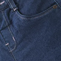 Babyhug Mid Thigh Denim Washed Shorts With Stretch - Navy Blue image 3