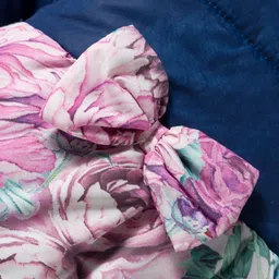 Babyhug Woven Full Sleeves Hooded Padded Jacket With Floral Print & Bow Applique - Navy Blue image 2