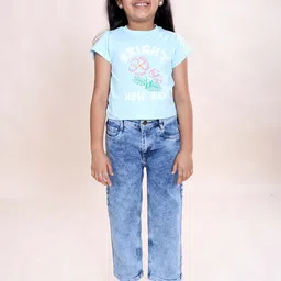 KiddoPanti Girls Printed Short Sleeves Pure Cotton T-shirt With Trousers-picture-31