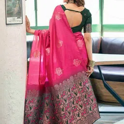 YAMUNE Woven Design Zari Banarasi Saree With Unstitched Blouse Piece image 3