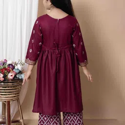 BARKAT DESIGNING PLANET Girls Floral Printed Gotta Patti Angrakha Kurta With Palazzos image 2