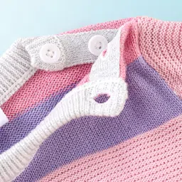 Babyhug Knit Full Sleeves Sweater Stripes Design With Heart Sequin Detailing- White Pink & Purple image 4