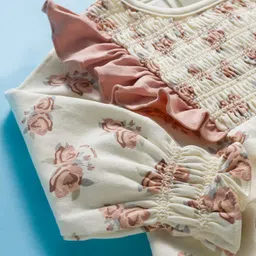 ToffyHouse Knitted Full Sleeves Floral Printed Frock with Frill Detailing - Light Green image 4