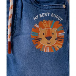 Babyhug Denim Mid Thigh Short With Stretch & Animal Print - Blue image 4