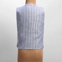 Rikidoos Cotton Woven Full Sleeves Striped 3 Piece Coordinating Party Suit Set With Bow - Navy & Light Blue image 5