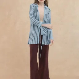 RAREISM Blue Viscose Striped Long Sleeves Shrug image 4