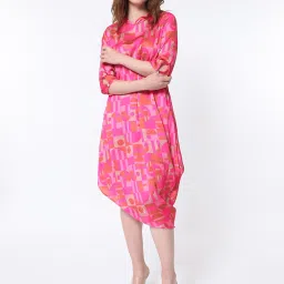RAREISM Pink Polyester Printed Three-Quarter Sleeves Dress image 4