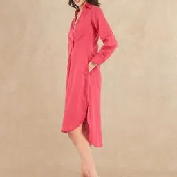 RAREISM Red Cotton Blend Solid Long Sleeves Dress image 4