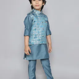 Ministitch Boys Teal Cotton Regular Fit Kurta Set image 4