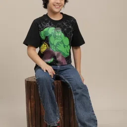 Kidsville Hulk Black Printed Regular Fit T-Shirt For Boys image 4