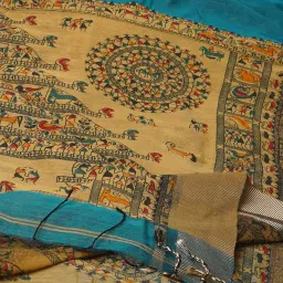 Unnati Silks Blue & Beige Woven Saree With Unstitched Blouse image 4