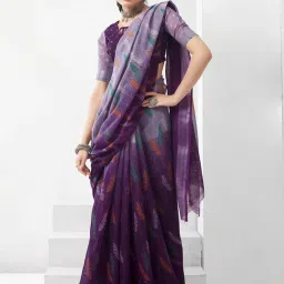 Satrani Purple Printed Saree With Unstitched Blouse image 4