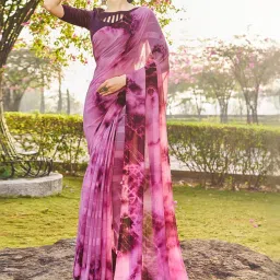 Satrani Pink Tie & Dye Saree With Unstitched Blouse image 4
