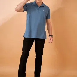 Club York Mid Blue Cotton Blend Regular Fit Solid Polo T-Shirt image 4