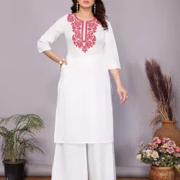 Rangita White Regular Fit Embroidered Kurtas image 4