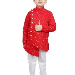 SG Yuvraj Kids Red & White Printed Kurta with Pyjama-picture-25
