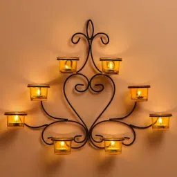 Homesake 'House Warming' Black & Yellow Metal 8-in-1 Wall Candle Holder With Tea Light Candle-picture-34