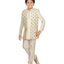 Ahhaaaa Kids Beige Cotton Embroidered Full Sleeves Kurta Set-picture-39