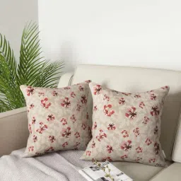 Petal Home Poinciana Beige & Red Cotton Cushion Cover - Set of 2-picture-31