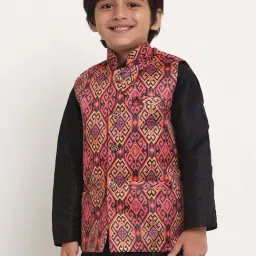 Benstoke Kids Maroon Printed Nehru Jacket-image-0