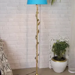 Homesake Turquoise & Golden Metal Standing Floor Lamp with Bulb and Floor Switch (Iron Legs)-picture-25