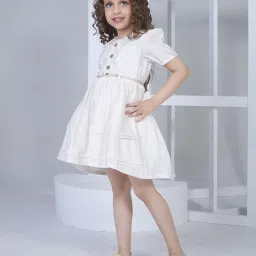 Peppermint Kids Beige Textured Dress with Belt image 4