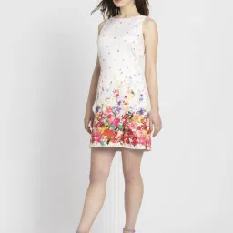 SHAYE White & Pink Printed A Line Dress image 4