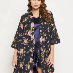 Clovia Navy Printed Babydoll With Robe-picture-35