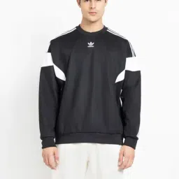 Adidas Originals Black Cotton Regular Fit Striped Sweatshirt-image-37