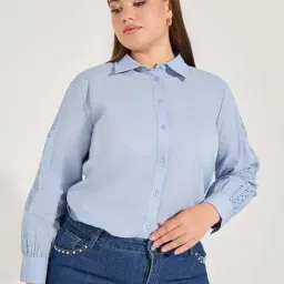 Styli Plus Size Light Blue Cotton Regular Fit Shirt-image-26