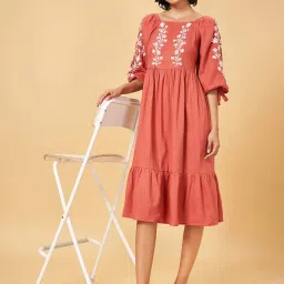 Honey by Pantaloons Rust Embroidered A-Line Dress image 4