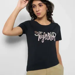 Honey By Pantaloons Jet Black Cotton Regular Fit Printed T-Shirt image 4