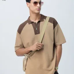 The Souled Store Brown Relaxed Fit Solid Polo T-Shirt-image-35