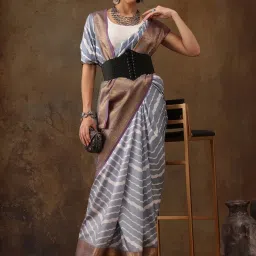 Silk Land Grey Silk Printed Saree With Unstitched Blouse image 4