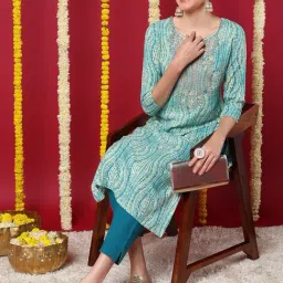 Vaamsi Blue Rayon Printed Straight Kurta image 4
