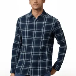 Celio* Blue Cotton Regular Fit Checks Shirts-image-82