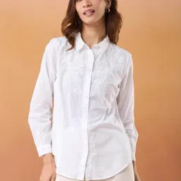 Fabindia White Cotton Chikankari Shirt-image-21