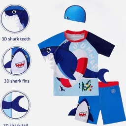 Little Surprise Box Kids Blue Printed T-Shirt, Shorts, Swim Cap with Swim Bag image 4