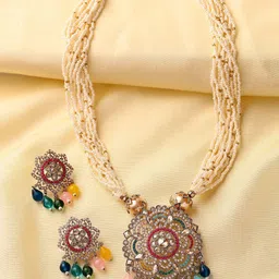 ADIVA Gold-Plated Floral Kundan Studded Jewellery Set-picture-48