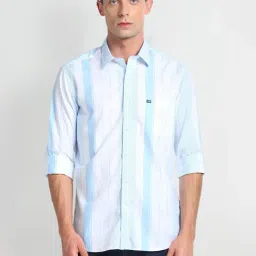 arrow sport Arrow Sports Blue Cotton Slim Fit Striped Shirt-picture-19