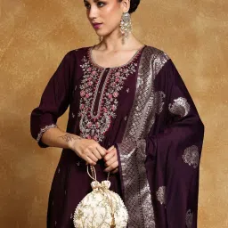 Varanga Purple Embroidered Kurta, Trousers with Dupatta image 4