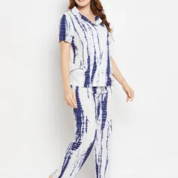Clovia Blue Printed Shirt Pyjamas Set image 4