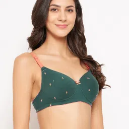 Clovia Green Cotton Printed T-Shirt Bra image 4