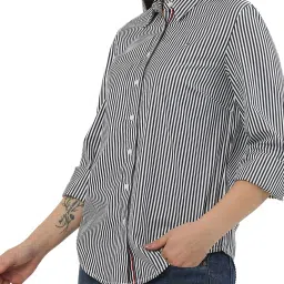 Tommy Hilfiger White & Black Stripes Regular Fit Shirt image 4